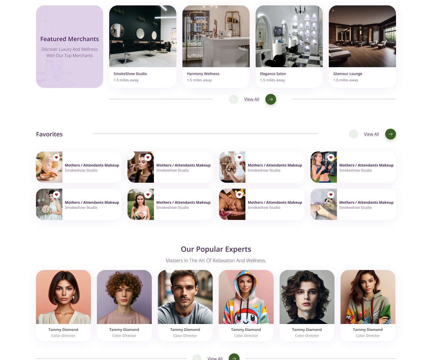 Featured merchants, favourites and popular experts