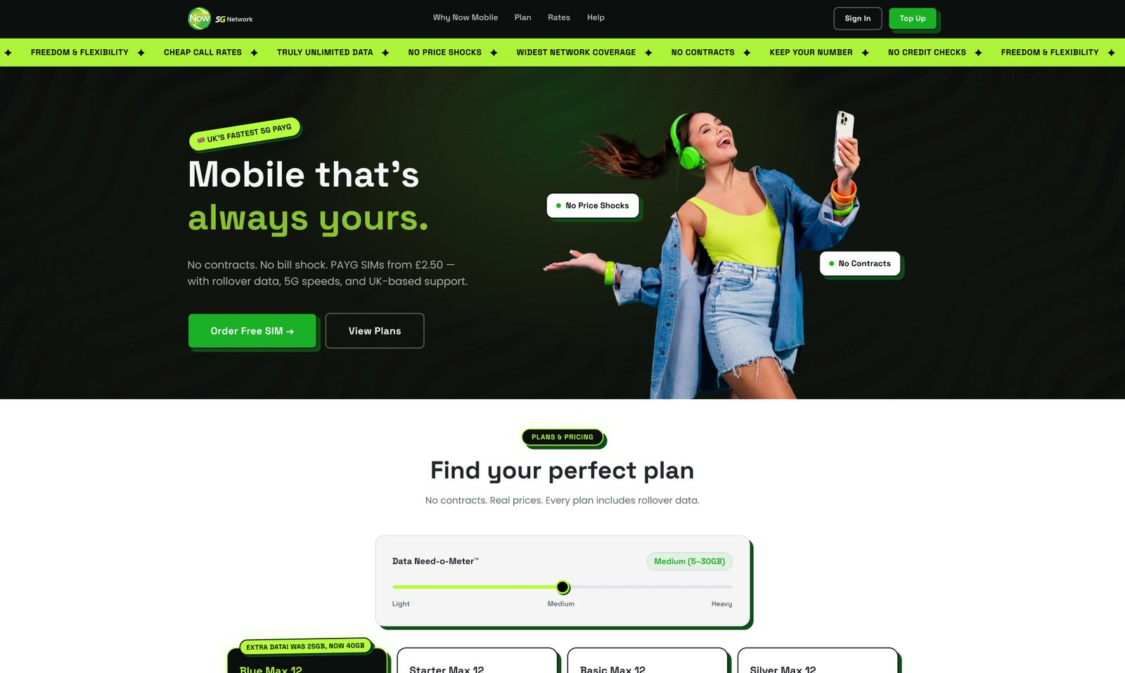 Now Mobile homepage