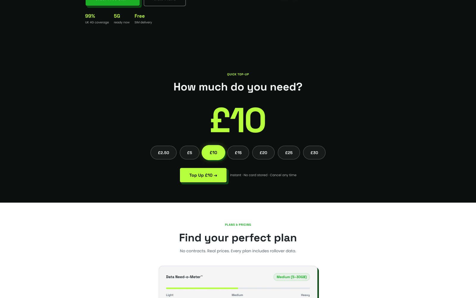 Quick top-up amounts