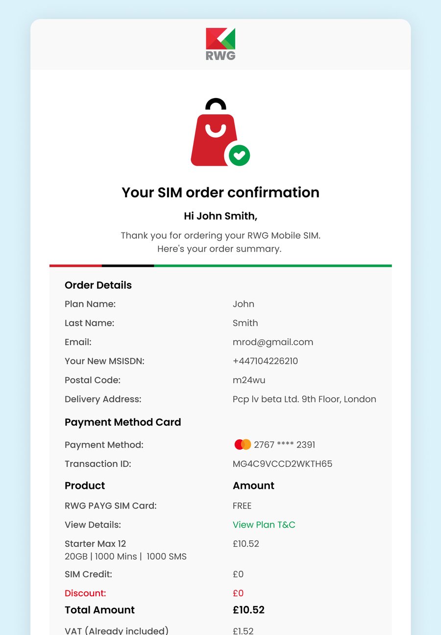 SIM order confirmation