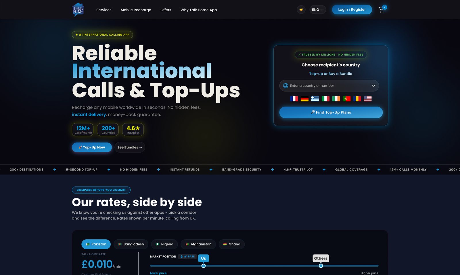 Dark concept: international calls & top-ups