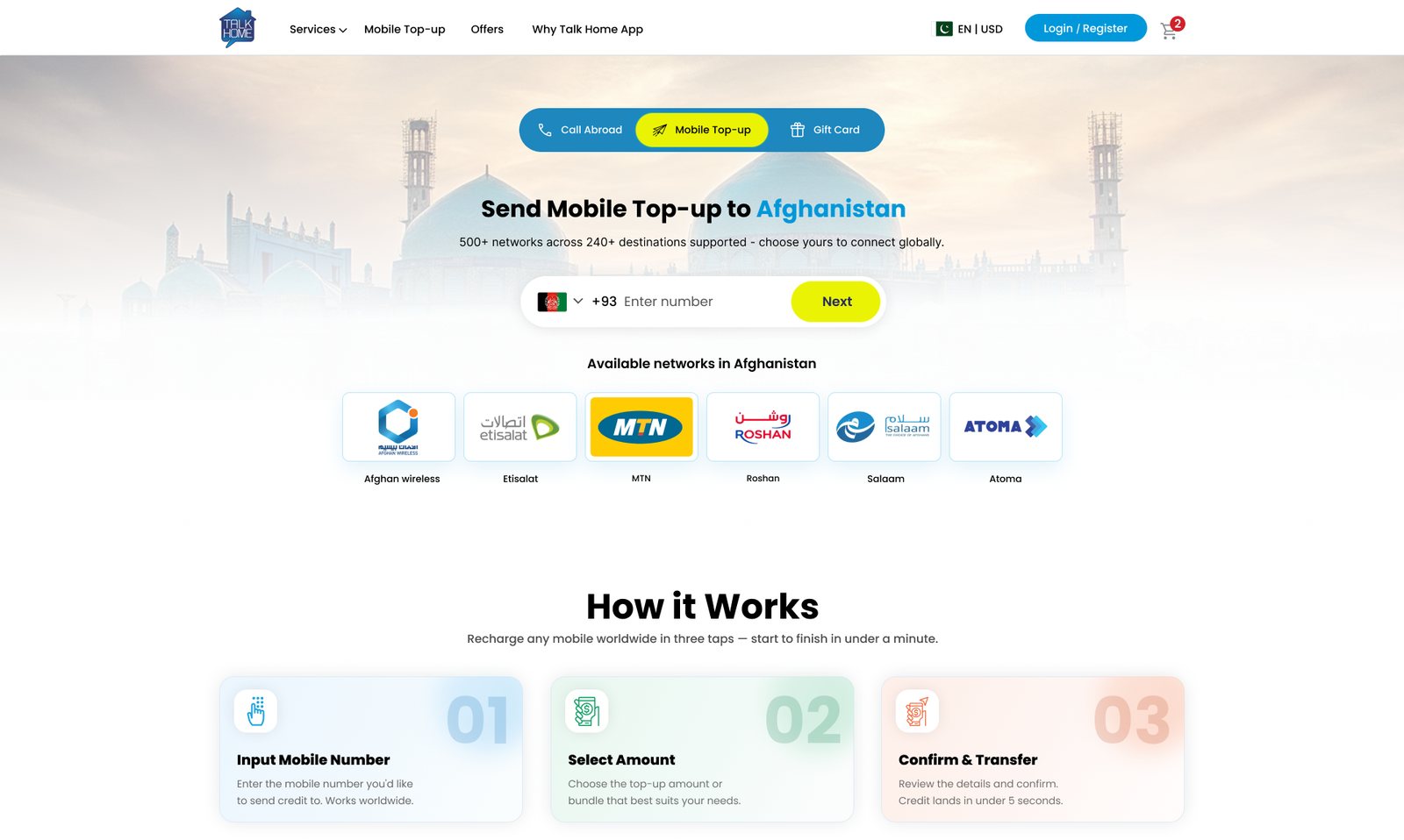 Mobile top-up by country